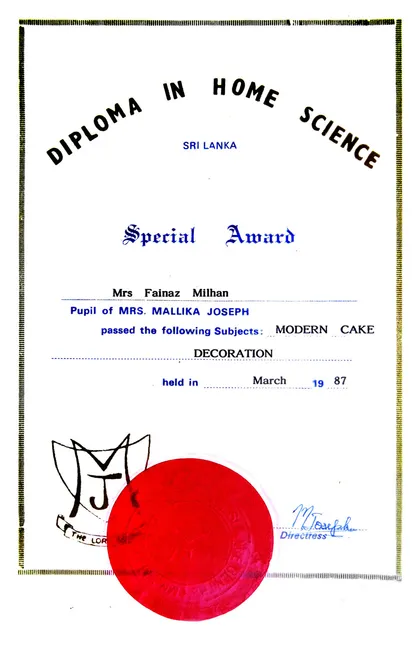Her Special Award in Modern Cake Decoration, March 1987