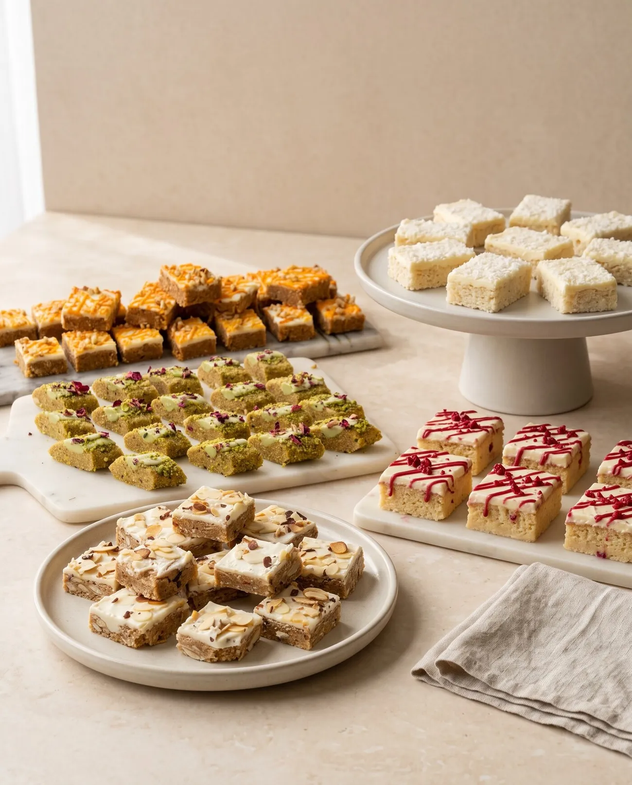 Sweets Table Workshop: Five bars and slices for building a sweets table, each using a different technique.